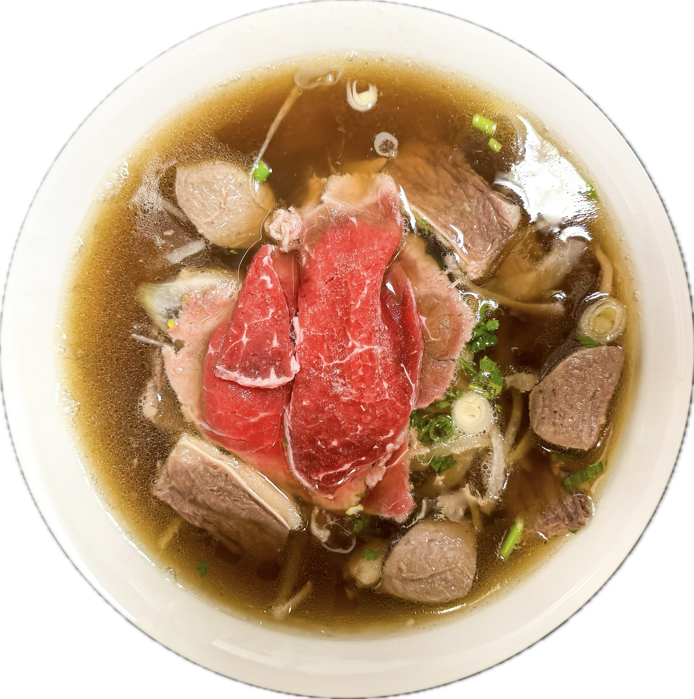 Phở Tái Nạm Bò Viên (Pho Tai Nam Bo Vien) - Rare beef, well-done flank and beef balls in rice noodle soup