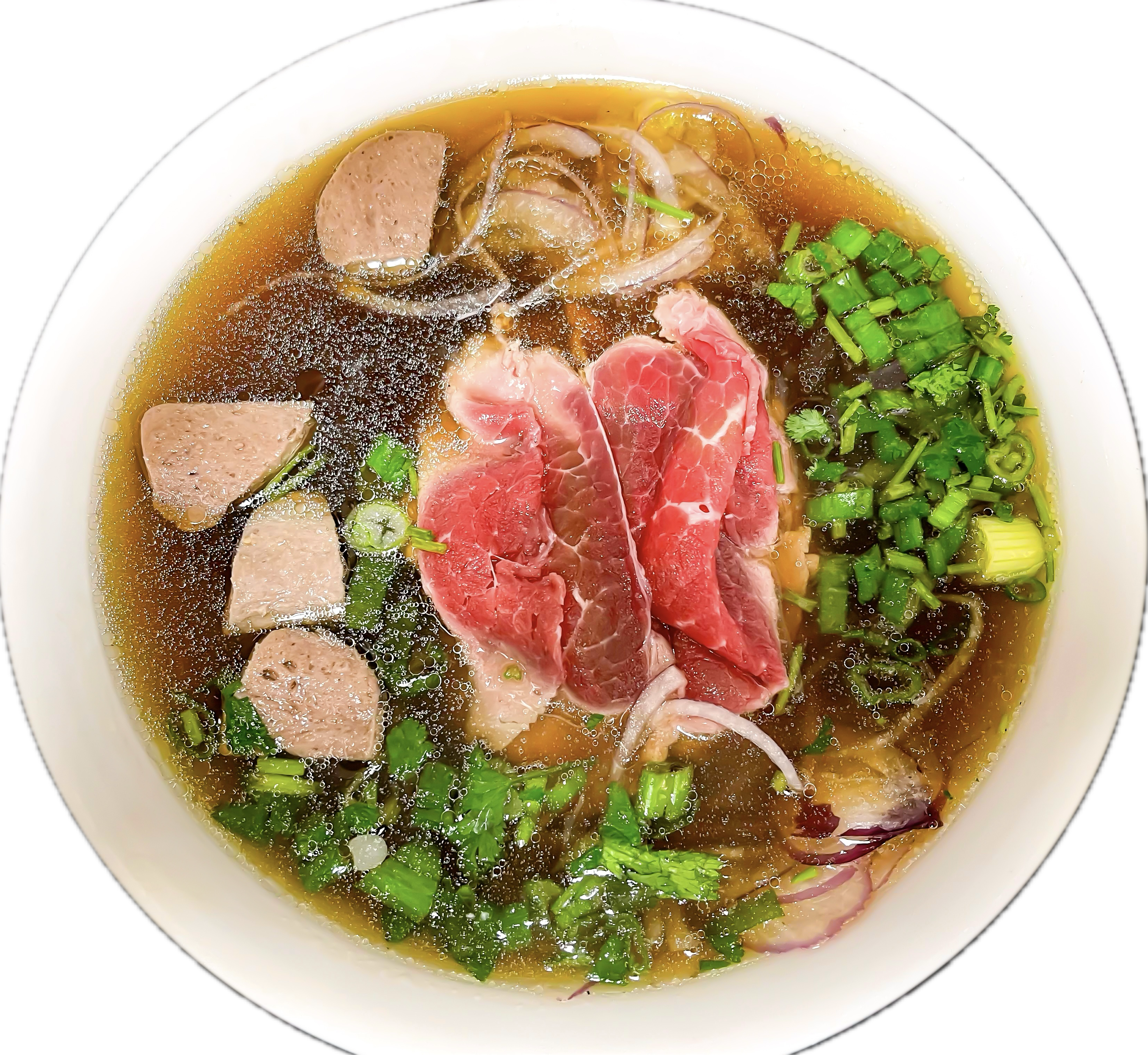 Phở Tái Bò Viên (Pho Tai Bo Vien) - Rare beef and beef balls in rice noodle soup