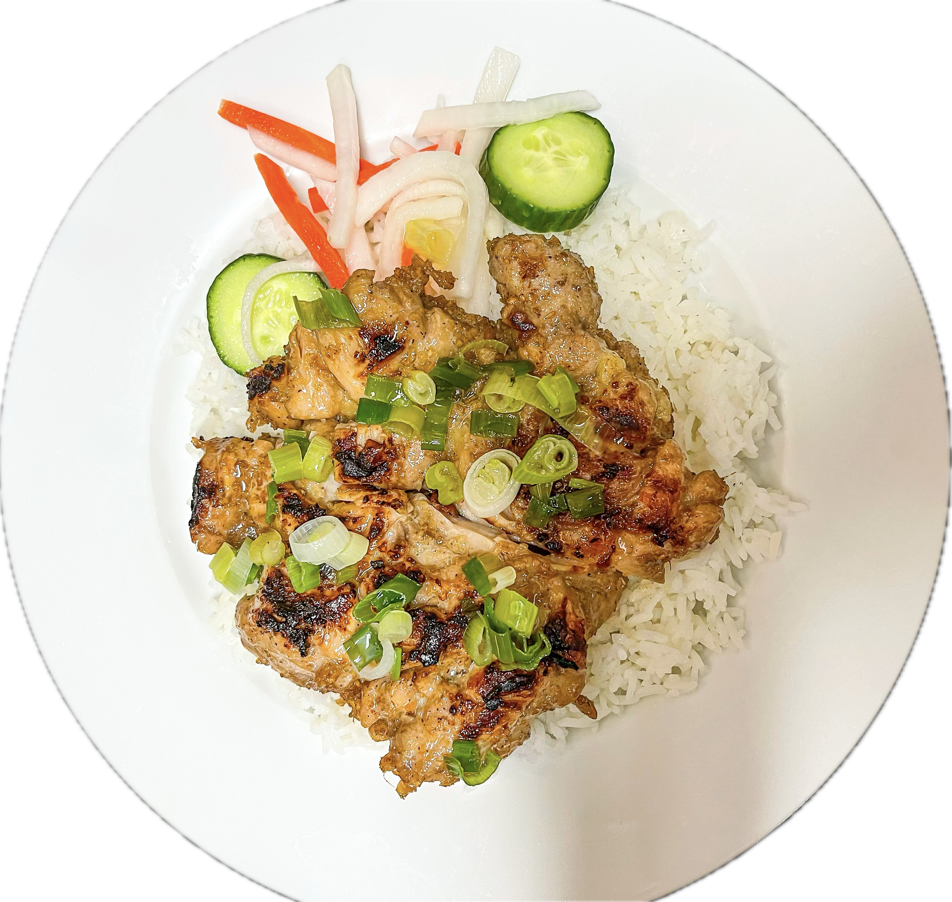 Cơm Tấm Gà Ướp Sả (Com Tam Ga Uop Sa) - Grilled lemongrass chicken on steamed broken rice